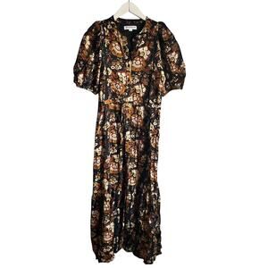 Black Brown Floral India Collection Emerson Fry Puff Sleeve organic cotton XS